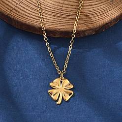 Настоящее золото 18K Клевер 304 из нержавеющей стали кулон ожерелья, реальный 18 k позолоченный, 17.80 дюйм (45.2 см)