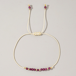 Рубин Браслеты из бисера с натуральными камнями для женщин, рубин, с латунной бисера, внутренний диаметр: 11 дюйм (28 см)