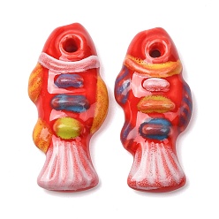 Red Handmade Porcelain Big Pendants, Hand Painted, Famille Rose Porcelain, Fish Charms, Red, 65x29x11mm, Hole: 4.5mm
