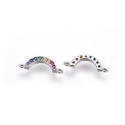 Платинированный Коннекторы, латунь, кубический цирконий, долговечный, изогнутые, красочный, Реальная платина, 4.3x13.8x2 мм, отверстие : 0.8 мм