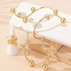 Золотой Комплекты из круглых железных бусин, сережек-гвоздиков, браслетов-манжет и колец, золотые, внутренний диаметр: 63 мм