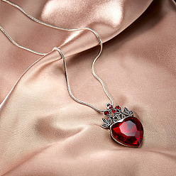 (123L) Белый крем непрозрачный блеск Латунные ожерелья с подвеской в виде сердца из стекла и паве, ожерелья из сплава цепочек для женщин, платина, огнеупорный кирпич, 17.72 дюйм (45 см)