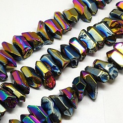 Rainbow Plated Natural Electroplated Quartz Crystal Beads Strands, Nuggets, 15~30x10~14x10~13mm, Hole: 1mm, about 35~42pcs/strand, 15.7 inch