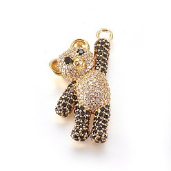 Золотой Латунные микро проложить кубического циркония подвески, медведь, ясно и черный, золотые, 35x17x8 мм, отверстие : 3 мм