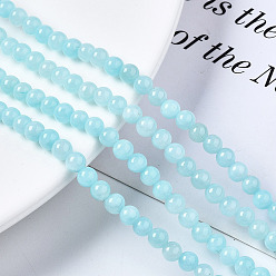 Светло-Голубой Природные окрашенные желтый нефрит драгоценный камень шарик нити, круглые, Небесно-голубой, 4 мм, отверстие : 0.5 мм, около 95 шт / нитка, 15.7 дюйм