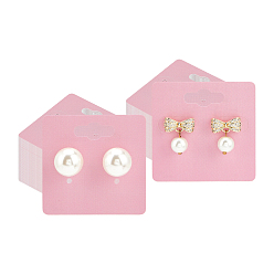 Pink Бумажная карточка для демонстрации сережек, квадратный, розовые, 50x50x0.5 мм, отверстие : 2 мм, внутренний диаметр: 8.5x19 мм