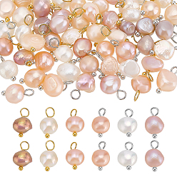 (52) Непрозрачная лаванда 60 шт. 2 цвета натуральный культивированный пресноводный жемчуг двухсторонние полированные подвески, с медными петлями, золотых и платиновых, разноцветные, 10~12x5.5~8x4.5~6 мм, отверстие : 2.3~2.7 мм, 30 шт / цвет
