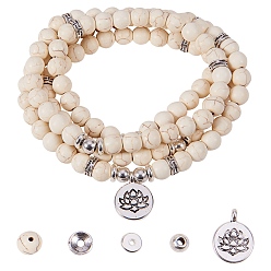 Antique Silver & Silver DIY Bracelets Making, with Synthetic Turquoise Beads, Tibetan Style Alloy Pendants, Tibetan Style Bead Spacers and Brass Bead Spacers, Elastic Cords, Antique Silver & Silver
