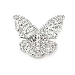 Платина Магнитные застежки из латуни с микропейвом и прозрачным кубическим цирконием, без кадмия, без никеля и без свинца, бабочка, платина, 15x18x7.5 мм, отверстия : 1.2 mm и 1.4 мм