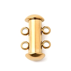 Настоящее золото 18K 304 из нержавеющей стали замок застежки слайд, трубка, ионное покрытие (ip), 2 нитей, 4-луночное, реальный 18 k позолоченный, 15x10x6.5 мм, отверстие : 1.8 мм