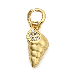 Shell Shape Латунные микро проложить кубического циркония прелести, стойки покрытие, долговечный, без кадмия и без свинца, с целью перехода в кольце, золотые, формы раковины, 12.5x6x4 мм, отверстие : 3.3 мм