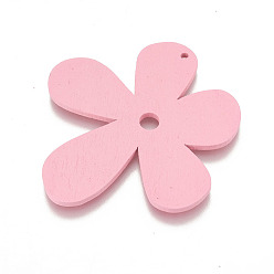 Pink Деревянные большие подвески, цветок, окрашенные, розовые, 57x56x2 мм, отверстие : 2 мм