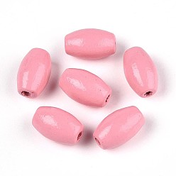 Pink Окрашенные распылением деревянные бусины Schima, рис, розовые, 9.5~10x6~6.5 мм, отверстие : 1.8~2 мм