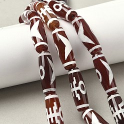 Узор Человека Нити бусин дзи в форме риса в тибетском стиле, природных бисера агат, окрашенная и подогревом, седло коричневый, человеческий узор, 29~30x9.5~10.5 мм, отверстие : 2~3 мм, около 10 шт / нитка, 11.38~11.61'' (28.9~29.5 см)