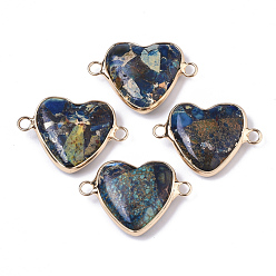 Синий Соединители в сборе из синтетической имперской яшмы, с позолоченными латунными петлями, сердце, золотые, синие, 21x29x7~8 мм, отверстие : 2.5 мм