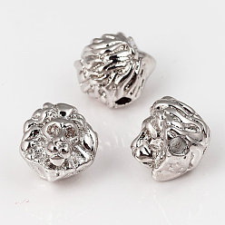Платина Латунные микро проложить кубического циркония бусы, голова бисер лев, без свинца, без никеля и без кадмия, прозрачные, платина, 10x11x10 мм, отверстие : 2 мм