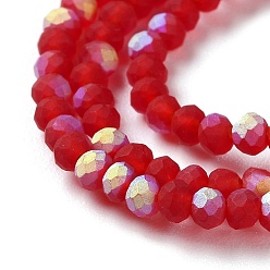 Dark Red Imitation Jade Glass Beads Strands, Half AB Color Plated, Faceted, Frosted, Rondelle, Dark Red, 3x2mm, Hole: 0.7mm, about 155pcs/strand, 15.75''(40cm)