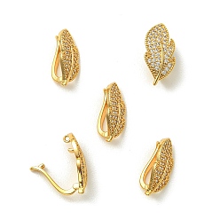 Real 18K Gold Plated SHEGRACE Bras Micro Pave Clear Cubic Zirconia Snap Clasps, Leaf Charms, Cadmium Free &  Lead Free & Nickel Free, Real 18K Gold Plated, 24x11x9mm, Hole: 1.4mm