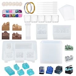 Mixed Color Silicone Molds, Resin Casting Molds, For UV Resin, Epoxy Resin Jewelry Making, Mountain, Disposable Plastic Transfer Pipettes, Transparent Plastic Round Stirring Rod and Aluminum Wire, Mixed Color