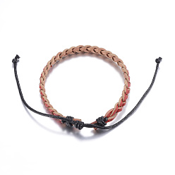 FireBrick Adjustable Braided Leather Cord Bracelets, FireBrick, 2-1/2 inch(66mm)