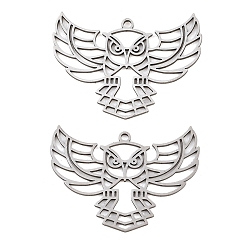 Platinum Filigree 304 Stainless Steel Pendants, Owl Charms, Platinum, 22x30.5x1mm, Hole: 1.4mm