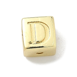 Letter D Латунные бусины, без кадмия и без свинца, долговечный, стойки покрытие, кубические, реальный 18 k позолоченный, Буква D, 6x6x6 мм, отверстие : 1.8 мм