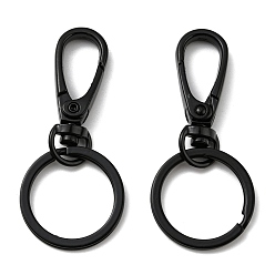 Electrophoresis Black Alloy Keychain Clasp Findings, with Iron Split Key Rings, Electrophoresis Black, 60x28mm