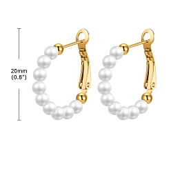 White Plastic Imitation Pearl Stud Earring, with 304 Stainless Steel Finding, Ring, Golden, White, 20mm