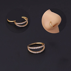 Золотой Латунные микро-паве прозрачные кубические цирконии 2 линии кольца для носа, с 316 l хирургическими штифтами из нержавеющей стали, золотые, 10 мм