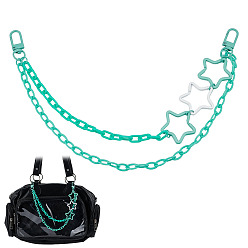 Turquesa Cadena de cable de plástico ABS con clip de acrílico, cadenas decorativas para bolsos., con cierres de llavero de hierro en forma de estrella, accesorios de reemplazo de bolsa, turquesa, 370 mm