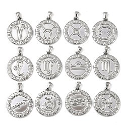 Нержавеющая Сталь Цвет 304 подвески из нержавеющей стали, плоские круглые с созвездием, анти-тускнение, цвет нержавеющей стали, 28x25x2.5 мм, отверстие : 4.5x3.5 мм