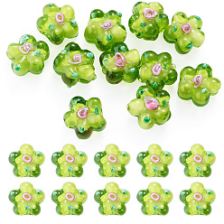 Gelb-grün 10pcs handgemachte Lampwork Perlen, holperig, Blume, gelb-grün, 13.5~14x14.5~15x7~8 mm, Bohrung: 1.4 mm