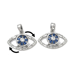 Платина Вращающиеся подвески из латуни с микропаве и кубическим цирконием, долговечный, Злые чары глаз, платина, 14x20x6 мм, отверстие : 4x2.5 мм