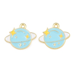Bleu Ciel Pendentifs en émail , charmes de la planète, or, bleu ciel, 16.5x18x1mm, Trou: 1.6mm