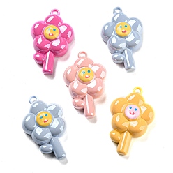 Mixed Color Acrylic Enamel Pendants, with Glass, Flower Charm, Mixed Color, 51.6x32.7x14.1mm, Hole: 3.6mm