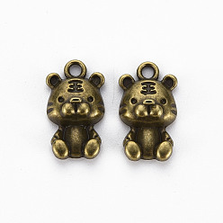 Античная Бронза Сплавочные подвески тибетского стиля, без кадмия и без свинца, тигр, античная бронза, 17.5x10x5 мм, отверстие : 1.8 мм