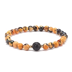 Темно-Оранжевый Эластичный браслет из натурального огненного агата и вулканического камня, украшения из драгоценных камней с эфирными маслами для женщин, темно-оранжевый, внутренний диаметр: 2-1/4 дюйм (5.6 см)