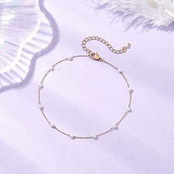 Золотой 304 женские браслеты на лодыжки из нержавеющей стали и искусственного жемчуга из АБС-пластика, золотые, 9-1/8 дюйм (230 мм)