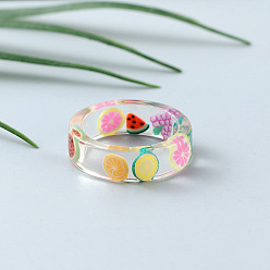 Разноцветный Прозрачные кольца из смолы для женщин, фрукты шаблон, красочный, размер США 6 (16.5 мм)