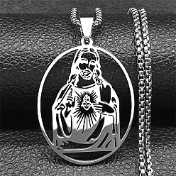 Нержавеющая Сталь Цвет 201 ожерелья из нержавеющей стали с овальными полыми подвесками, цвет нержавеющей стали, 23.62 дюйм (60 см)