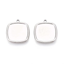 Нержавеющая Сталь Цвет 304 Настройки кабошон из нержавеющей стали кулон, прямоугольные, цвет нержавеющей стали, лоток : 17x17 мм, 22.5x20x2 мм, отверстие : 1.6 мм