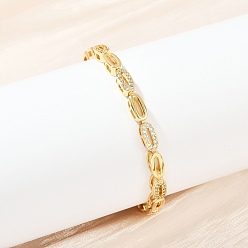 Настоящее золото 18K Браслеты-цепочки с овальными звеньями из латуни и микро паве для женщин с прозрачным кубическим цирконием, стойки покрытие, долговечный, без свинца и без кадмия, реальный 18 k позолоченный, 7 дюйм (17.8 см)