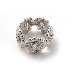 Платина Реечное покрытие латунь кубический цирконий распорные бусины, без кадмия и без свинца, долговечный, колонки с цветочным узором, платина, 8x4 мм, отверстие : 5.5 мм