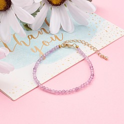 Аметист Граненые браслеты из натурального аметиста из бусин для женщин, золотые, 7-1/4 дюйм (18.5 см)