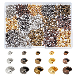 Mixed Color 1200Pcs 15 Style Iron Crimp Beads Covers, Mixed Color, 3~5mm, Hole: 1.5~1.8mm, 80pcs/style