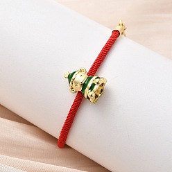 Медведь Рождественские браслеты из нейлонового шнура, латунные эмалевые подвески для женщин, стойки покрытие, долговечный, без кадмия и без свинца, медведь, 6-1/2 дюйм (16.5 см), бусины : 15.5x10x8.5 мм