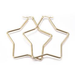 Золотой Серьги из 201 нержавеющей стали, с 304 штифта из нержавеющей стали, гипоаллергенные серьги, звезда, золотые, 12 датчик, 65.5x62x2 мм, штифты : 0.7 мм
