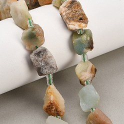 Flower Amazonite Natural Flower Amazonite Beads Strands, Raw Rough, Nuggets, with Seed Beads, 13~23x12~16x6~13mm, Hole: 1mm, about 11~13pcs/strand, 7.44''(18.9cm)~7.99''(20.3cm)