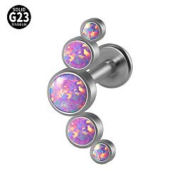 Рог G23 титановые безрезьбовые лабреты, с имитацией опал, цвет нержавеющей стали, рог, 8 мм, штифты : 1.2 мм