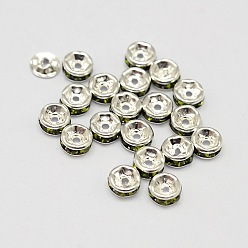 Оливин Наберешь осажденный класс Rondelle латунь горный хрусталь Spacer бисер, серебряные, оливина, 4x2 мм, отверстие : 0.5 мм